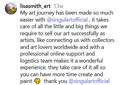 Alt text: Artist Voices Singulart review – Lisa in her studio.
