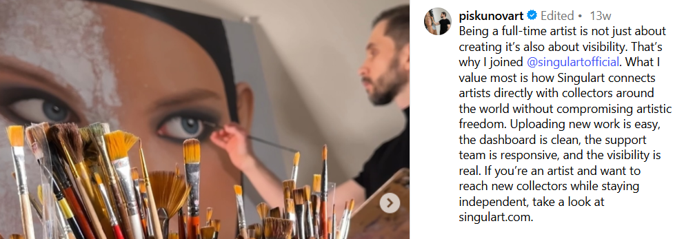 Alt text: Singulart review – Sergy on his artist experience with Singulart.