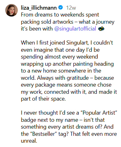 Singulart artist Liza – sharing her experience on the online art platform.