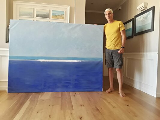 Luca Raimondi in the Studio: at my studio with an abstract work ready for a new home