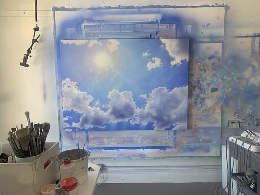 David Tracey dans le studio: "Cloud One Olympus" on the easel