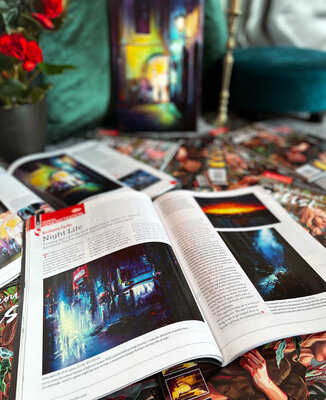 Bozhena Fuchs in the Studio: I’m very honored to be included in the February/March 2022 Edition of International Artist magazine. In oil demonstration I show how to capture the play of artificial light and shadow to convey the magic evening mood of the European street.