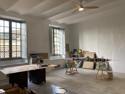 Delphine Bernard im Studio: My gorgeous art studio, nestled in a 13th century castle in a tiny village in the South of France