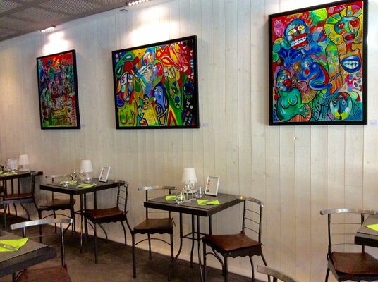 Jean-Louis Azencott nello studio: Expo/déco  temporaire dans un grand restaurant du Loiret ("Oh Terroir" à Montargis 45200 ; pour ne pas le nommer -