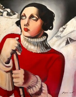 Jean-Louis Azencott nello studio: Copie de maître : "Saint Moritz" de Tamara de Lempicka  réalisée sur toile - Collection personnelle de l'artiste -