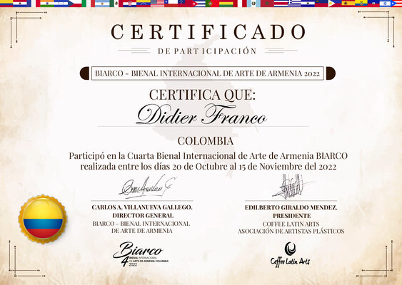 Didier Franco im Studio: Certificado cuarta Bienal Internacional de arte de Armenia