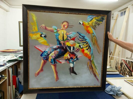 Yutao Ge im Studio: Peinture vendu avec un cadre finition