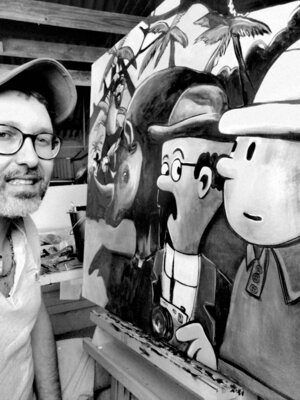 Eddy Vitalone in de studio: Work in progress. "le safari de la bande à Tintin"