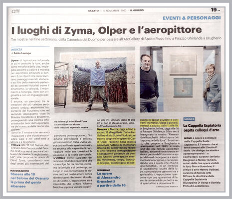 Carlo Olper nello studio: Articolo del Quotidiano Nazionale "Il Giorno" dedicato alla mostra perosnale "Attimi di Memoria" che si è svolta nel mese di ottobre 2022 presso la Gallerie ARC Gallery di Monza