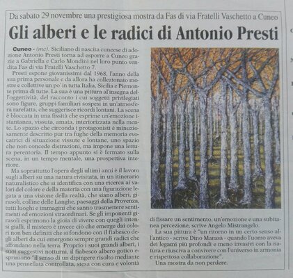 Antonio Presti in de studio: Articolo del 28/11/2008 sul settimanale cuneese "LA GUIDA" a seguito della mostra personale alla Galleria FAS di CUNEO