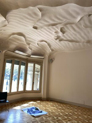 Anna Dart im Studio: La Pedrera, Casa Milà by Antoni Gaudí, Barcelona. Anna Dart’s large art print, preparing to ship to an art-collector