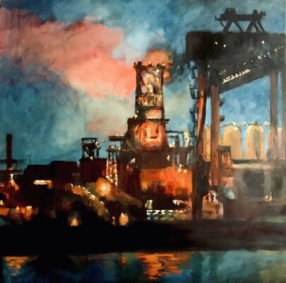 Florence Dias-Looten en el estudio: Le haut Fourneau , 100x100 cm , huile sur toile , 4200€