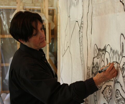 Odile CARITEAU en el estudio: Etude sur "La Dame à la licorne". 2018-2019
