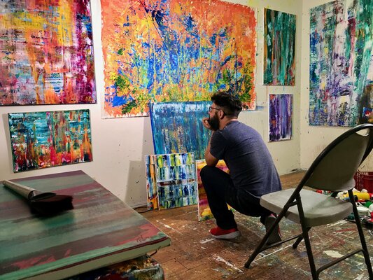 Nestor Toro im Studio: Contemplating work for show in Los Angeles