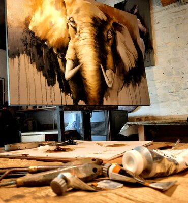 Fabien Petillion en el estudio: Peinture à l'huile en cours à l'atelier