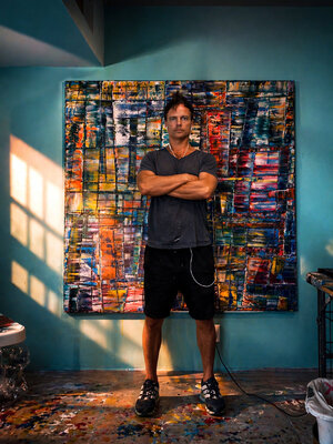 Preston M. Smith (Pms) in the Studio: Dramatic pic after painting my large original painting "Everything At Once"