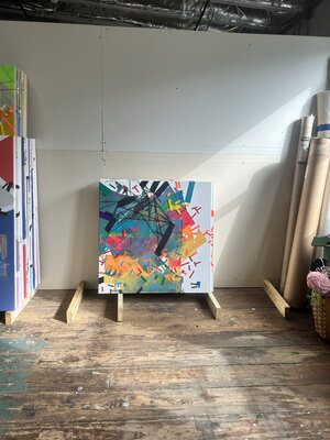 Philippe Halaburda nello studio: artwork on canvas in progress