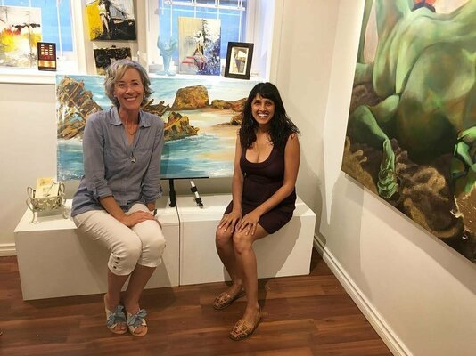 Mariam Qureshi in the Studio: Me with a favourite collector of my work.