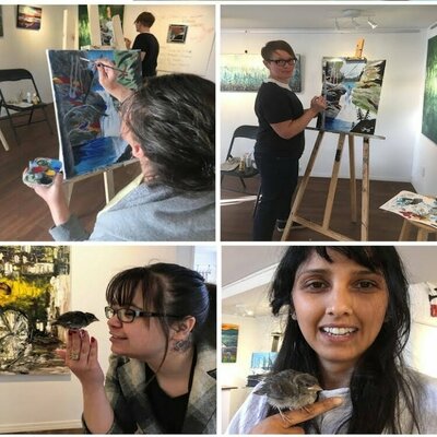 Mariam Qureshi in the Studio: People visiting my studio and learning how to paint from me and this little baby bird who likes to come by. Can you tell I love visitors?