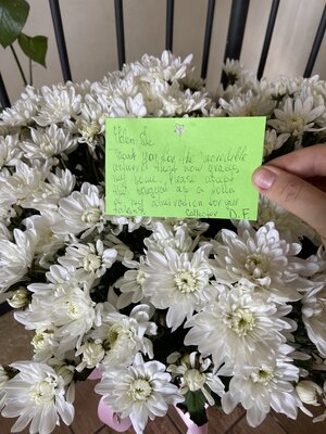 Helen She dans le studio: The collector sent me flowers as a token of gratitude for the painting he bought.