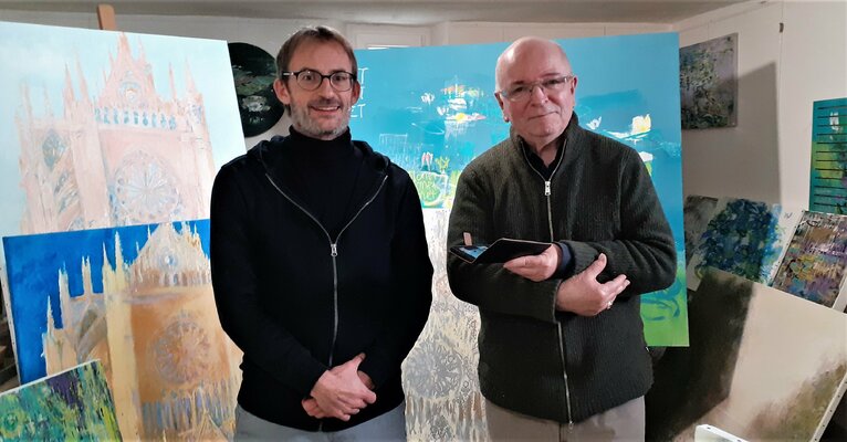 Wayne Sleeth in de studio: with art critic Christian Schmitt (F)