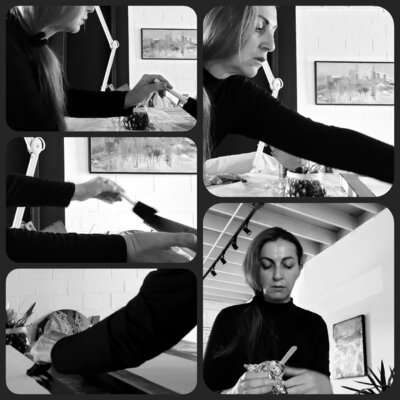 Patrizia Martiradonna in de studio: My art studio in Marina del Rey, California.
