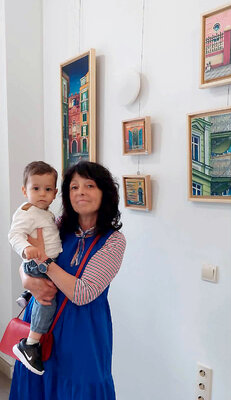 Galia Chuntova in the Studio: With my grandson at my exhibition.