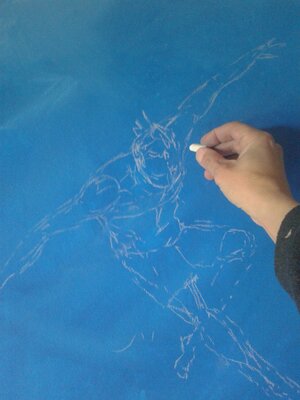 Alessandro Piras nello studio: A sketch directly on panel without reference but directly from my imagination.