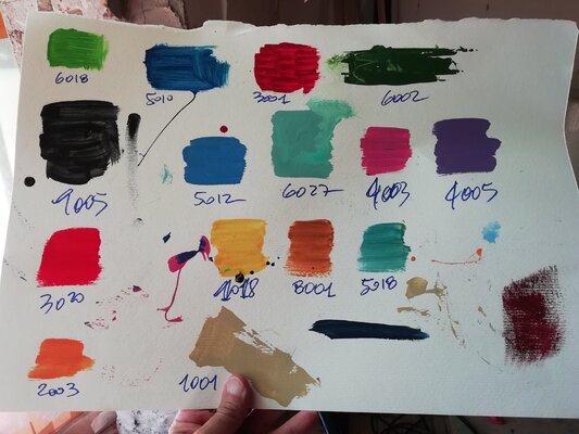 Alessandro Piras nello studio: I need to gather all of these color samples to make a color palette checklist before painting.