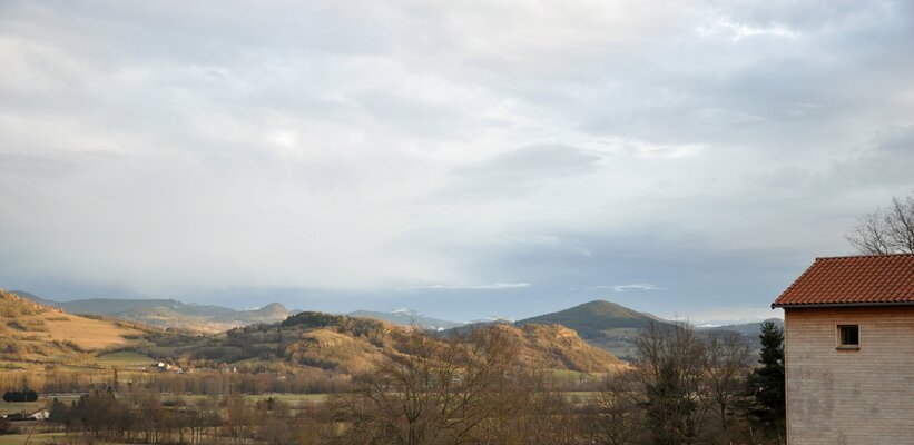 Anne Baudequin im Studio: Artist's studio with a view of the Monts du Velay, Auvergne, France
