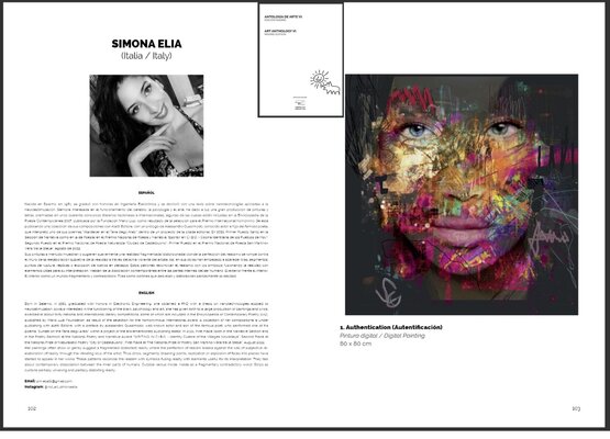 Simona Elia dans le studio: My art in the ART ANTHOLOGY BOOK BY THE PRESTIGIOUS INTERNATIONAL GUTO AJAYU CULTURE (Guto Ajayu has exhibited internationally at venues such as the Venice Biennale, the National Museum of Art in Bolivia, the Tambo Quirquincho Museum, the Ducal Palac