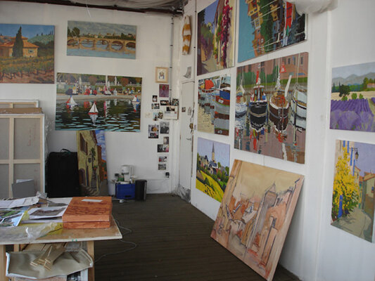 Angie Brooksby-Arcangioli in the Studio: Atelier in Paris, Commission of 50 large format European landscapes for Texas