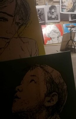 Font Frédéric in de studio: Mon atelier. Même s'il est souvent occupé.