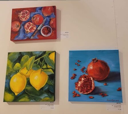 Jane Lantsman im Studio: Three more of my artworks at the exhibition "The salt of the earth. Food in Israeli Art", 2023, Bnei Brak.