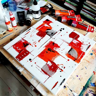 Sophie Queuniez im Studio: L'une de mes toiles abstraites, "CARMINA" tout juste achevée...