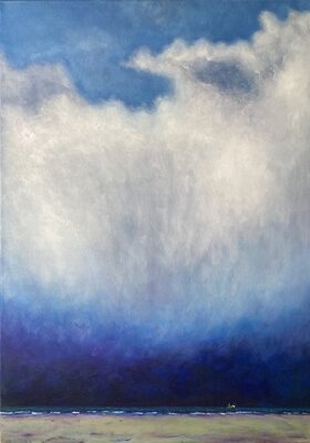 Anne-Tjerk Mante in de studio: 'Snowdrift north of the island of Vlieland' (2021, acrylic on canvas, 89x63cm)