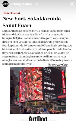 Olivia de Posson in de studio: Article in ArtDog Istanbul: Cube Art Fair (Largest Public Art Fair) in Times Square, NYC, during Frieze Art Week 2021