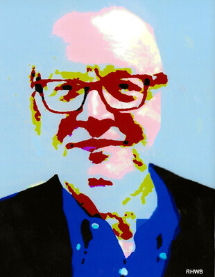 Reinhard Brand im Studio: Im Atelier Selbstportrait und Acrylbild als Vorlage für einen Gycleeprint
