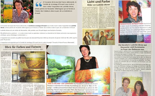 Ludmilla Ukrow in de studio: There are a lot of publications in german and french newspapers and magazines about my exhibitions and artworks.