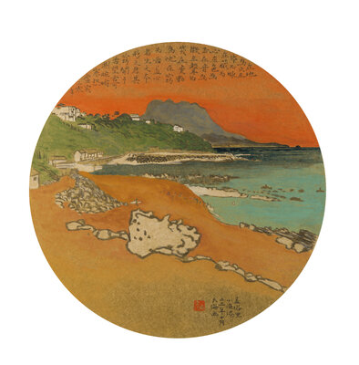 JI DAHAI in de studio: Petit port de Guéthary, papier doré, 2023