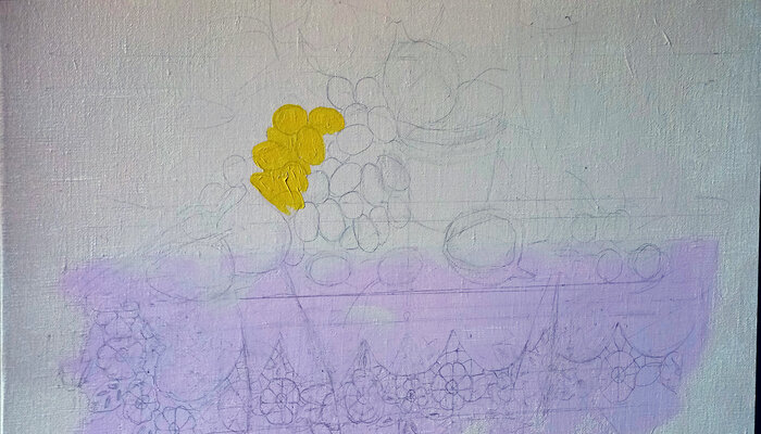 Inga Loginova in de studio: The Genesis." Every painting begins with a dialogue between the canvas and the first thin layers of oil, setting the mood for the entire piece.