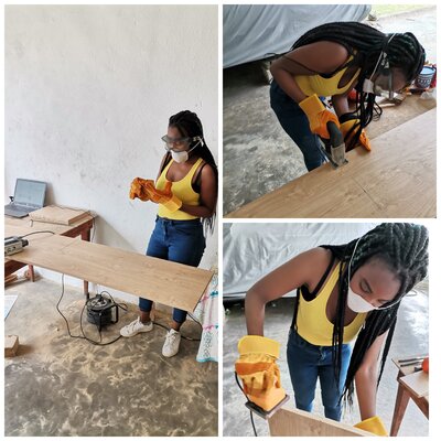 Mo Lamine Sylla in the Studio: Une participante à un atelier de fabrication de meubles