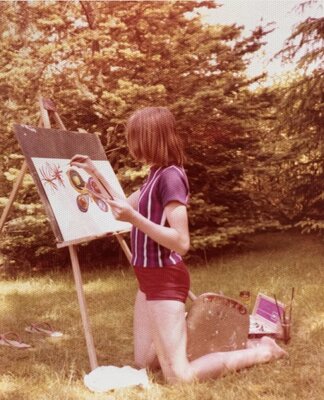 Barbara Schauß nello studio: 1974, im heimischen Garten