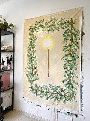 Alexandra Stanciu nello studio: The Paști Painting freshly finished in the studio