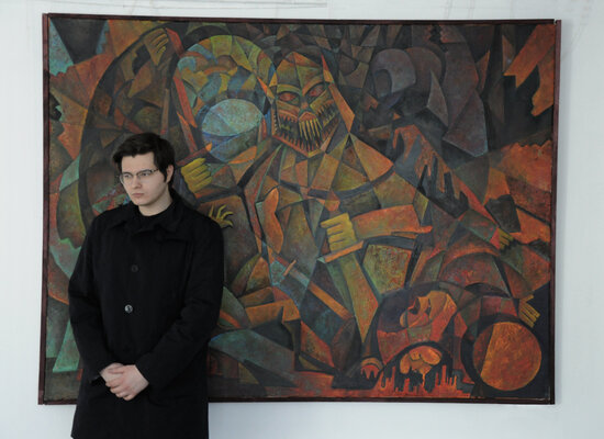 Philipp Kapustin im Studio: One of the four paintings from the series The Horsemen of the 21st Century Apocalypse.