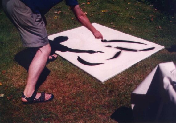 Gregg SIMPSON nello studio: Working on "Mediterranean Still Life":, acrylic, 1997