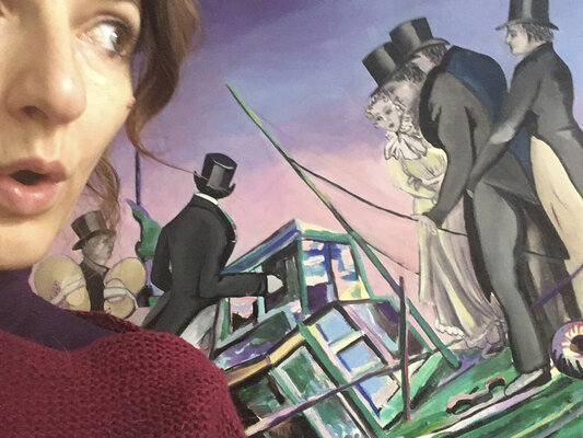 Ellen Semen in de studio: Ausflug aufs Meer, 150x200cm, Öl auf Leinwand, 2018