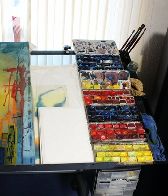 Ulla M. Neuhaus in de studio: Arbeitsplatz Aquarellbilder