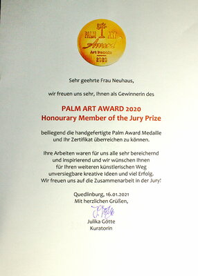 Ulla M. Neuhaus in de studio: Palm Art Award, Gewinnerin des Honoury Member of the Jury Prize 2020, Quedlinburg (D)