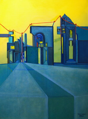 Ulla M. Neuhaus in de studio: way out of crisis by covid-19, dieses Bild gewann beim CFA Contest „Art in the time of Coronavirus & Social Distancing, Wettbewerbs-Finalistin 2020, Lyon (F)